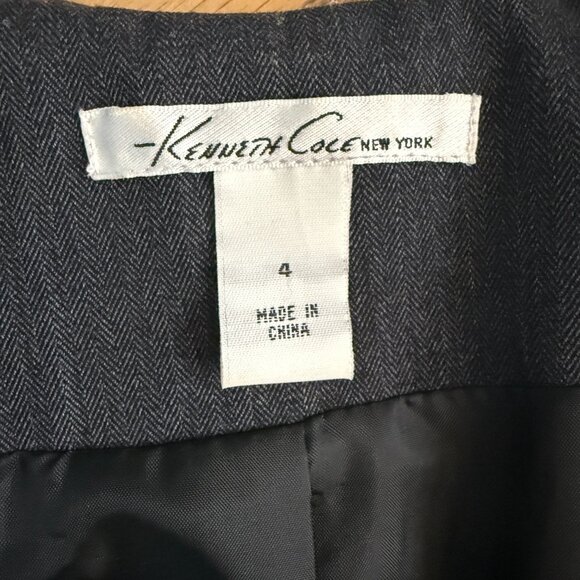 Kenneth Cole New York Gray Wide Collar Suit Jacket Belt Stretch Womens Size 4 - Picture 3 of 11